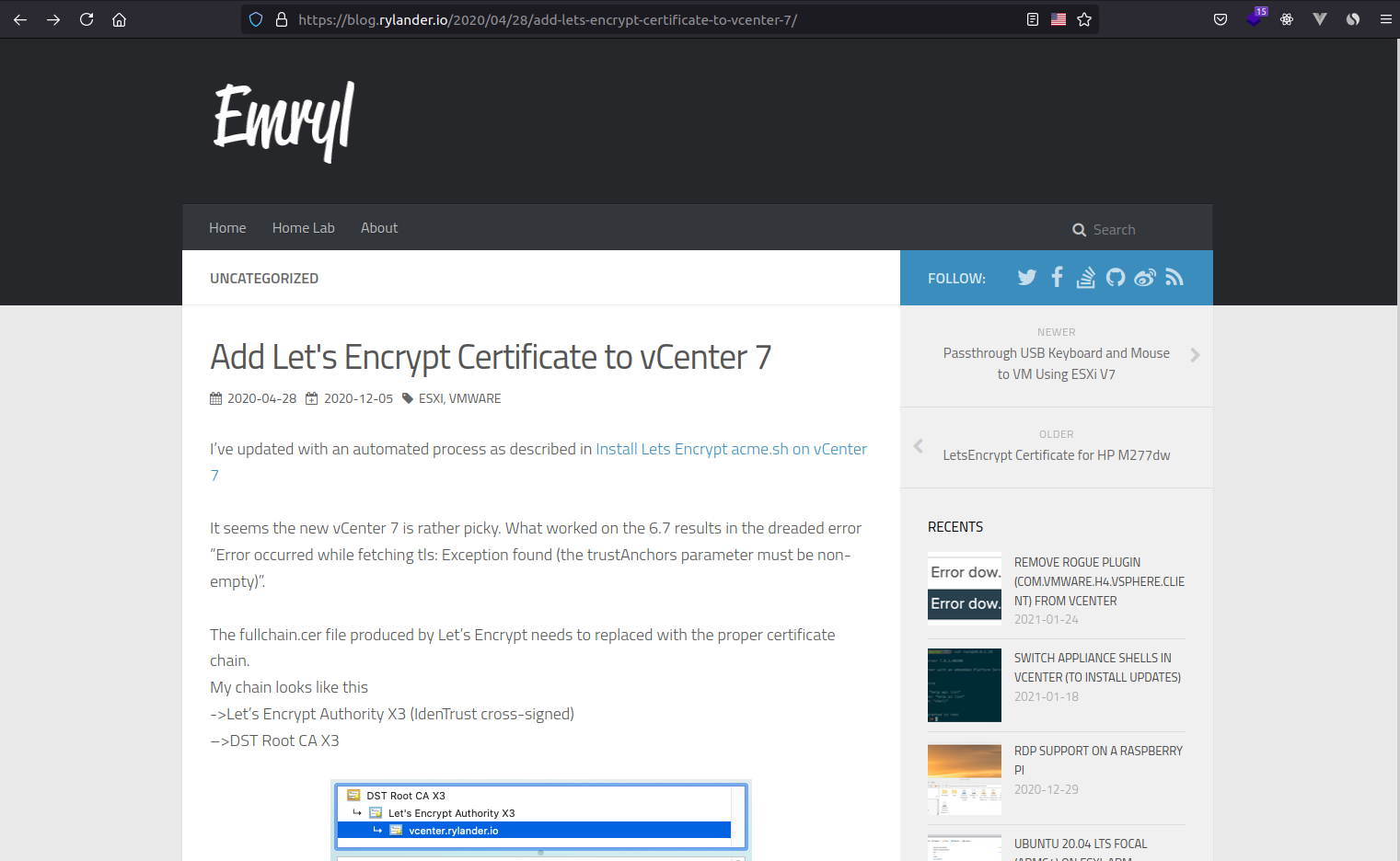Add Let’s Encrypt Certificate to vCenter 7